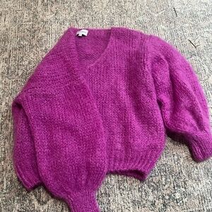 American Dream V-Neck Sweater in Vibrant Magenta mohair